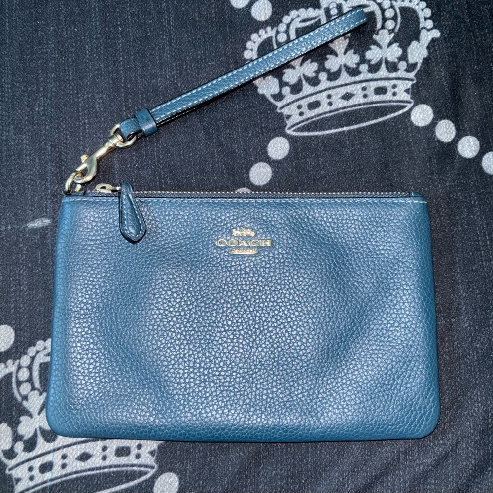 Coach Teal Leather Wristlet